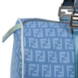 Pre Owned Fendi Blue Forever Zucca Boston Bag
