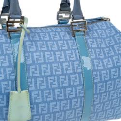 Pre Owned Fendi Blue Forever Zucca Boston Bag