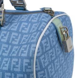 Pre Owned Fendi Blue Forever Zucca Boston Bag