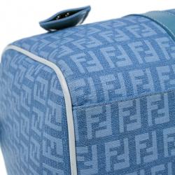Pre Owned Fendi Blue Forever Zucca Boston Bag