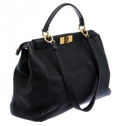 Pre Owned Fendi Black Leather Large Peekaboo Top Handle Bag