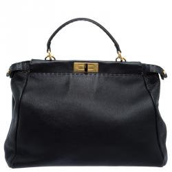 Pre Owned Fendi Black Leather Large Peekaboo Top Handle Bag