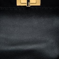 Pre Owned Fendi Black Leather Large Peekaboo Top Handle Bag
