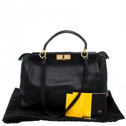 Pre Owned Fendi Black Leather Large Peekaboo Top Handle Bag