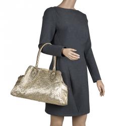 Pre Owned Fendi Gold Leather Du Jour Satchel