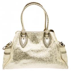 Pre Owned Fendi Gold Leather Du Jour Satchel