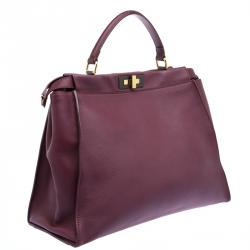 Pre Owned Fendi Burgundy Leather Large Peekaboo Top Handle Bag