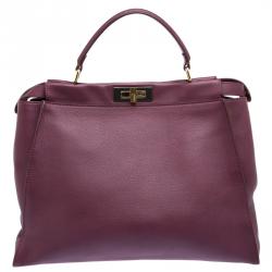 Pre Owned Fendi Burgundy Leather Large Peekaboo Top Handle Bag