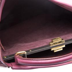 Pre Owned Fendi Burgundy Leather Large Peekaboo Top Handle Bag