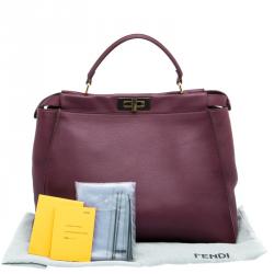 Pre Owned Fendi Burgundy Leather Large Peekaboo Top Handle Bag