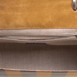 Pre Owned Fendi Copper/Tobacco Leather and Pequin Canvas Silvana Top Handle Bag