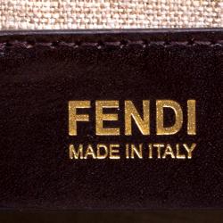 Pre Owned Fendi Copper/Tobacco Leather and Pequin Canvas Silvana Top Handle Bag