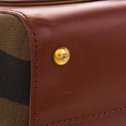 Pre Owned Fendi Copper/Tobacco Leather and Pequin Canvas Silvana Top Handle Bag