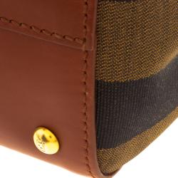 Pre Owned Fendi Copper/Tobacco Leather and Pequin Canvas Silvana Top Handle Bag