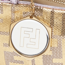 Pre Owned Fendi Gold/Lilac Zucca Suede and Leather Pochette Bag
