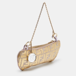 Pre Owned Fendi Gold/Lilac Zucca Suede and Leather Pochette Bag