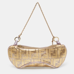 Pre Owned Fendi Gold/Lilac Zucca Suede and Leather Pochette Bag