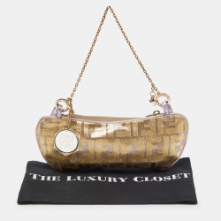 Pre Owned Fendi Gold/Lilac Zucca Suede and Leather Pochette Bag