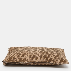 Pre Owned Fendi Beige/Brown Zucchino Suede Flat Wristlet Pouch
