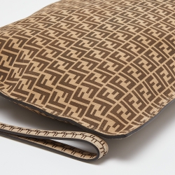 Pre Owned Fendi Beige/Brown Zucchino Suede Flat Wristlet Pouch