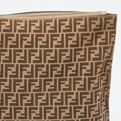 Pre Owned Fendi Beige/Brown Zucchino Suede Flat Wristlet Pouch