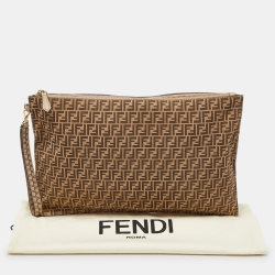 Pre Owned Fendi Beige/Brown Zucchino Suede Flat Wristlet Pouch