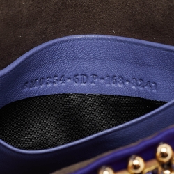 Fendi Purple/Gold Satin Crystal Studded Fur Micro Baguette Bag