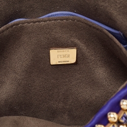 Fendi Purple/Gold Satin Crystal Studded Fur Micro Baguette Bag