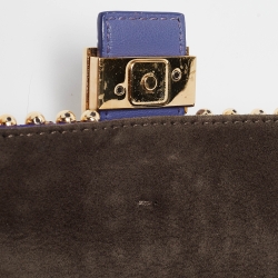 Fendi Purple/Gold Satin Crystal Studded Fur Micro Baguette Bag