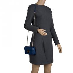 Pre Owned Fendi Blue Leather Be Baguette Crossbody Bag
