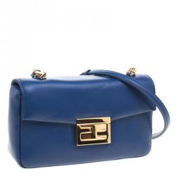 Pre Owned Fendi Blue Leather Be Baguette Crossbody Bag
