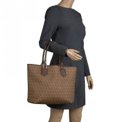 Pre Owned Fendi Brown Zucchino Coated Canvas Drawstring Tote