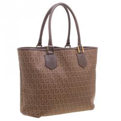 Pre Owned Fendi Brown Zucchino Coated Canvas Drawstring Tote
