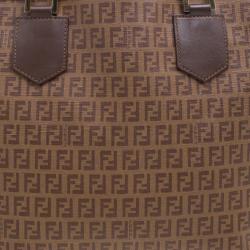 Pre Owned Fendi Brown Zucchino Coated Canvas Drawstring Tote