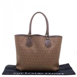 Pre Owned Fendi Brown Zucchino Coated Canvas Drawstring Tote
