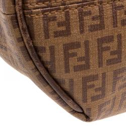 Pre Owned Fendi Brown Zucchino Coated Canvas Drawstring Tote