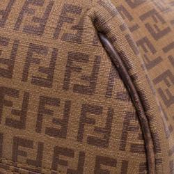 Pre Owned Fendi Brown Zucchino Coated Canvas Drawstring Tote