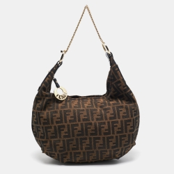 Fendi Blue/Tobacco Zucca Canvas and Patent Leather Chef Chain Link Hobo