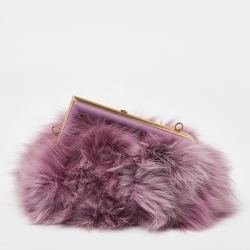 Fendi Purple Fox Fur and Leather Small First Clutch