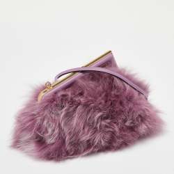 Fendi Purple Fox Fur and Leather Small First Clutch