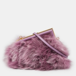 Fendi Purple Fox Fur and Leather Small First Clutch