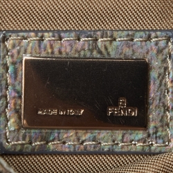 Pre Owned Fendi Grey Holographic Patent Leather Mama Baguette Bag