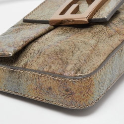 Pre Owned Fendi Grey Holographic Patent Leather Mama Baguette Bag