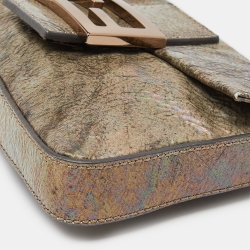 Pre Owned Fendi Grey Holographic Patent Leather Mama Baguette Bag