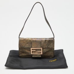 Pre Owned Fendi Grey Holographic Patent Leather Mama Baguette Bag