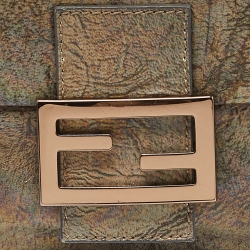 Pre Owned Fendi Grey Holographic Patent Leather Mama Baguette Bag