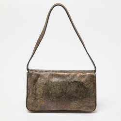 Pre Owned Fendi Grey Holographic Patent Leather Mama Baguette Bag