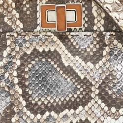 Pre Owned Fendi Beige Selleria Python Mini Peekaboo Top Handle Bag