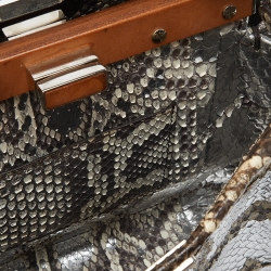 Pre Owned Fendi Beige Selleria Python Mini Peekaboo Top Handle Bag