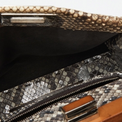 Pre Owned Fendi Beige Selleria Python Mini Peekaboo Top Handle Bag
